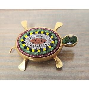 RARE 1920's ITALY GOLD PLATED MICRO MOSAIC MILLEFIORI TURTLE BROOCH PIN